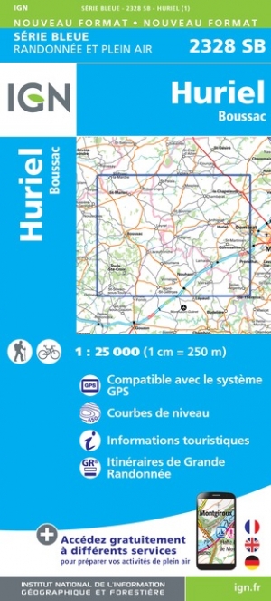 Online bestellen: Wandelkaart - Topografische kaart 2328SB Huriel - Boussac | IGN - Institut Géographique National