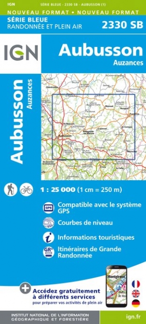 Online bestellen: Wandelkaart - Topografische kaart 2330SB Auzances - Aubusson | IGN - Institut Géographique National