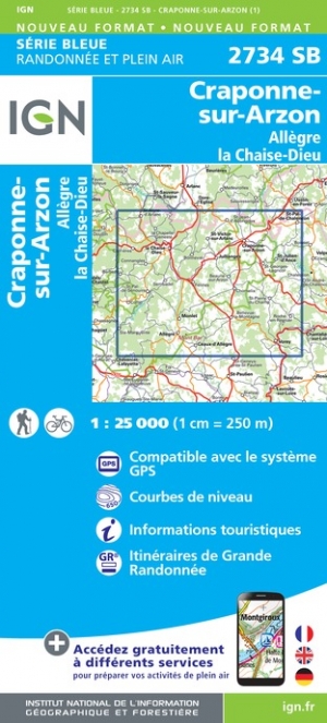 Online bestellen: Wandelkaart - Topografische kaart 2734SB Allègre, La Chaise-Dieu, Craponne-sur-Arzon | IGN - Institut Géographique National