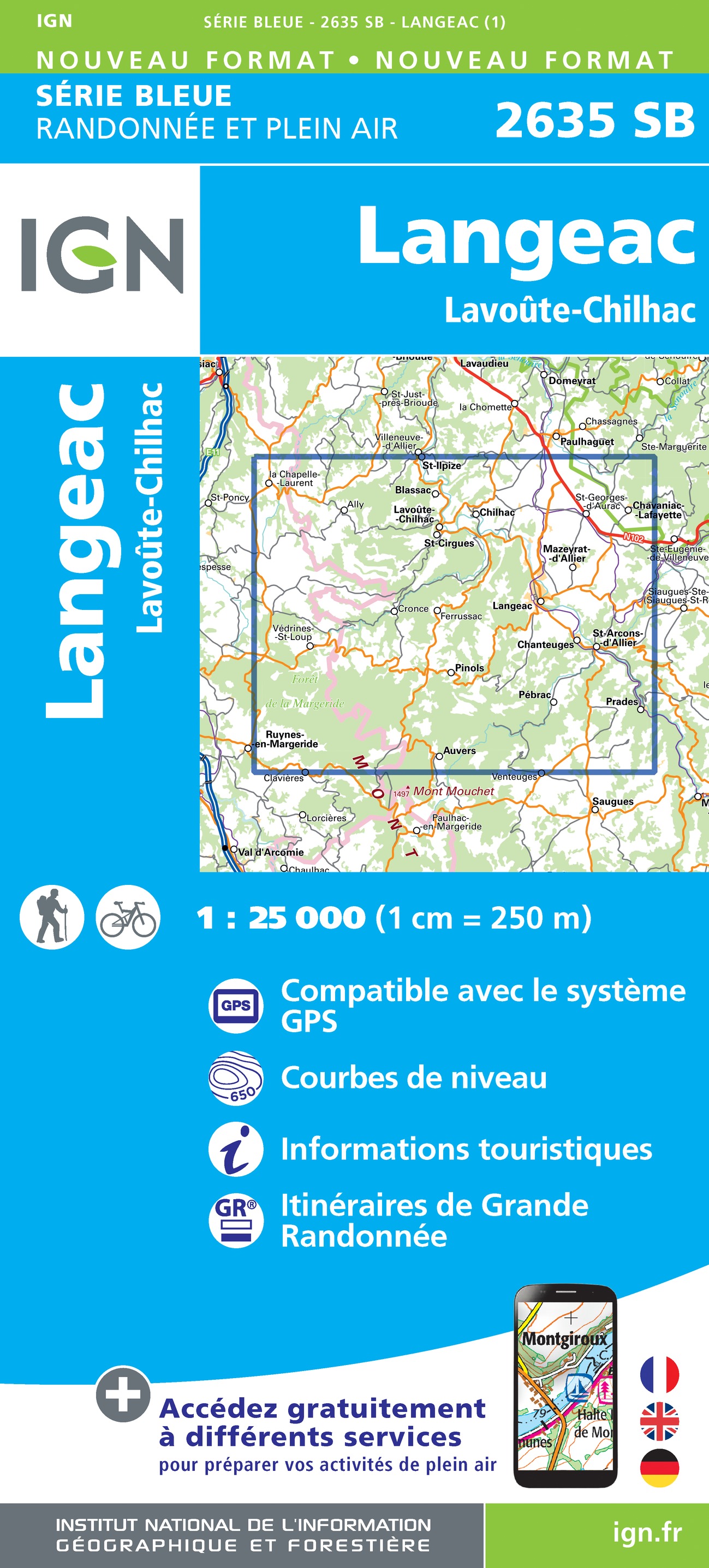 Online bestellen: Wandelkaart - Topografische kaart 2635SB Langeac - Lavoûte-Chilhac | IGN - Institut Géographique National