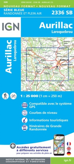 Online bestellen: Wandelkaart - Topografische kaart 2336SB Aurillac, Barrage de St-Etienne-Cantalès, Laroquebrou | IGN - Institut Géographique National