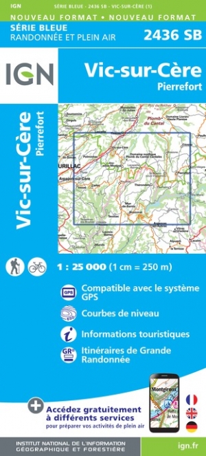 Online bestellen: Wandelkaart - Topografische kaart 2436SB Pierrefort, Barrage de Sarrans, Vic-sur-Cère | IGN - Institut Géographique National