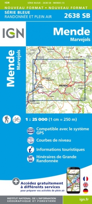Online bestellen: Wandelkaart - Topografische kaart 2638SB Mende | IGN - Institut Géographique National