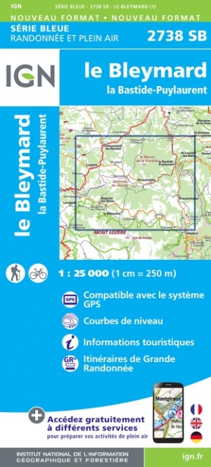 Online bestellen: Wandelkaart - Topografische kaart 2738SB Le Bleymard | IGN - Institut Géographique National