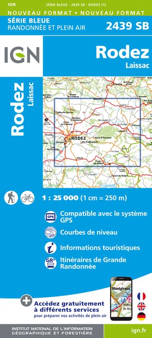 Online bestellen: Wandelkaart - Topografische kaart 2439SB Rodez - Laissac | IGN - Institut Géographique National