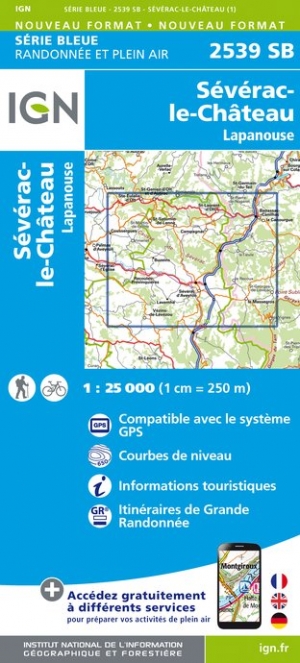 Online bestellen: Wandelkaart - Topografische kaart 2539SB Sévérac-le-Château, Lapanouse | IGN - Institut Géographique National