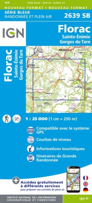 Online bestellen: Wandelkaart - Topografische kaart 2639SB Florac | IGN - Institut Géographique National