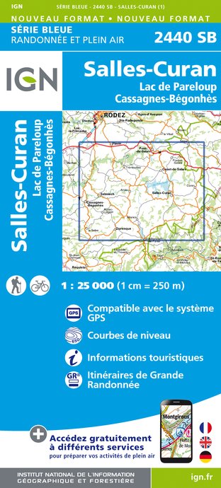 Online bestellen: Wandelkaart - Topografische kaart 2440SB Salles-Curan, Lac de Pareloup, Cassagnes, Begonhes | IGN - Institut Géographique National