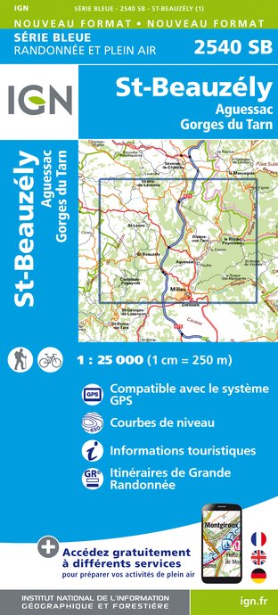 Online bestellen: Wandelkaart - Topografische kaart 2540SB St-Beauzély, Aguessac, Gorges-du-Tarn | IGN - Institut Géographique National