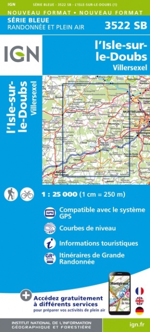 Online bestellen: Wandelkaart - Topografische kaart 3522SB L'Isle-sur-le-Doubs, Villersexel | IGN - Institut Géographique National
