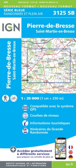 Online bestellen: Wandelkaart - Topografische kaart 3125SB Pierre-de-Bresse, St-Martin-de-Bresse | IGN - Institut Géographique National
