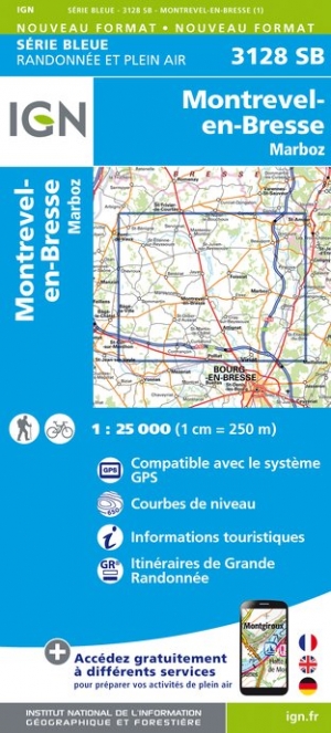 Online bestellen: Wandelkaart - Topografische kaart 3128SB Montrevel-en-Bresse, Marboz | IGN - Institut Géographique National