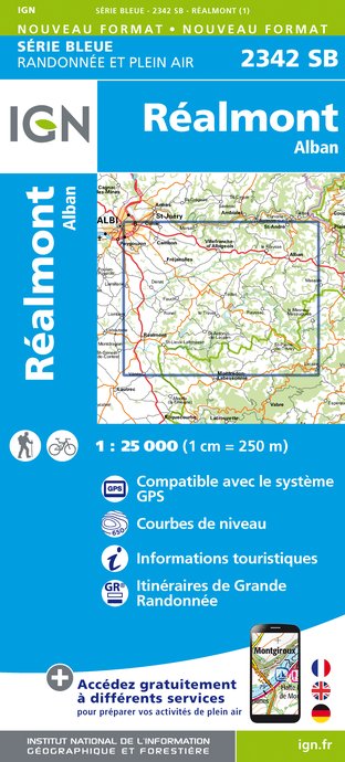 Online bestellen: Wandelkaart - Topografische kaart 2342SB Réalmont - Alban | IGN - Institut Géographique National