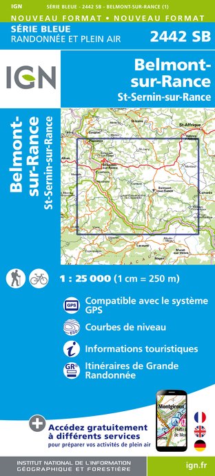Online bestellen: Wandelkaart - Topografische kaart 2442SB Belmont-sur-Rance, St-Sernin-sur-Rance | IGN - Institut Géographique National