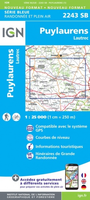 Online bestellen: Wandelkaart - Topografische kaart 2243SB Puylaurens, Lautrec | IGN - Institut Géographique National