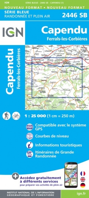 Online bestellen: Wandelkaart - Topografische kaart 2446SB Ferrals-les-Corbières, Capendu | IGN - Institut Géographique National