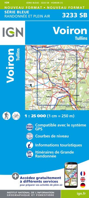 Online bestellen: Topografische kaart - Wandelkaart 3233SB Le Grand-Lemps, Lac de Paladru, Voiron, Tullins | IGN - Institut Géographique National
