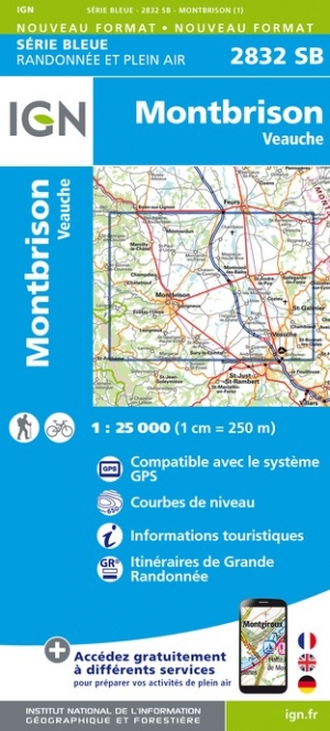 Online bestellen: Wandelkaart - Topografische kaart 2832SB Montbrison - Veauche | IGN - Institut Géographique National