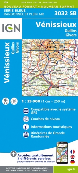 Online bestellen: Wandelkaart - Topografische kaart 3032SB Vénissieux, Oullins, Givors | IGN - Institut Géographique National