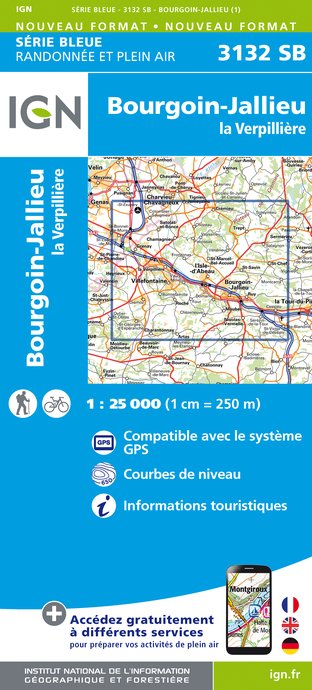 Online bestellen: Wandelkaart - Topografische kaart 3132SB Bourgoin-Jallieu - La Velpillere | IGN - Institut Géographique National