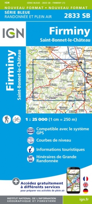 Online bestellen: Wandelkaart - Topografische kaart 2833SB Firminy, St-Bonnet-le-Château | IGN - Institut Géographique National