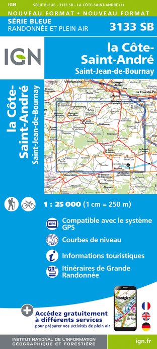 Online bestellen: Wandelkaart - Topografische kaart 3133SB La Côte-St-André - St-Jean-de-Bournay | IGN - Institut Géographique National