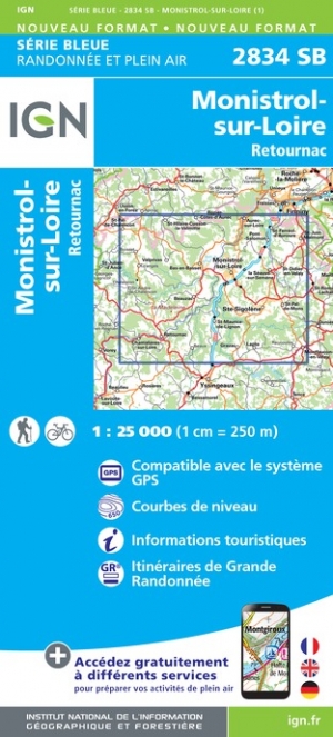 Online bestellen: Wandelkaart - Topografische kaart 2834SB Monistrol-sur-Loire, Retournac | IGN - Institut Géographique National
