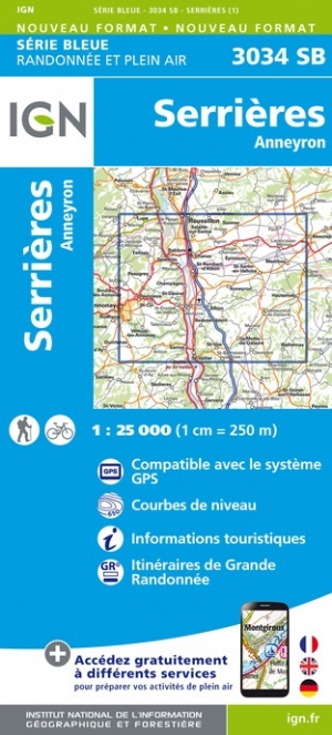 Online bestellen: Wandelkaart - Topografische kaart 3034SB Serrières | IGN - Institut Géographique National