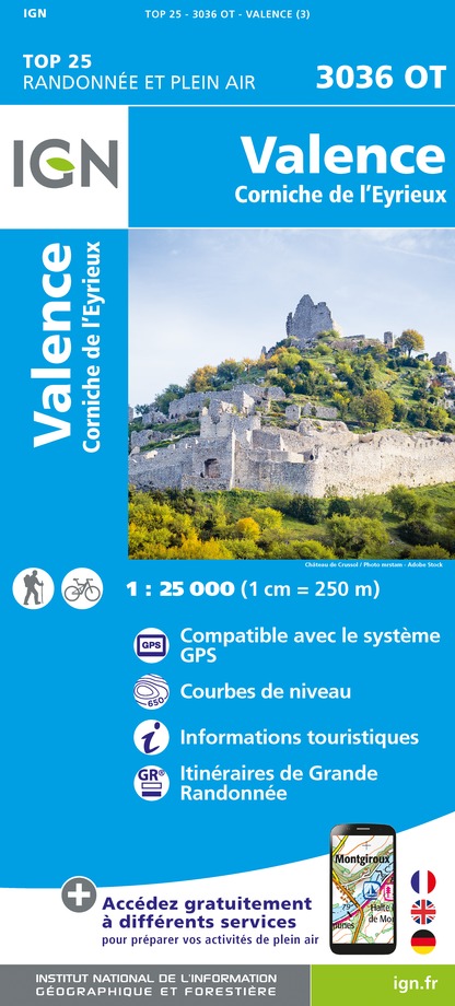 Online bestellen: Topografische kaart - Wandelkaart 3036OT Valence | IGN - Institut Géographique National