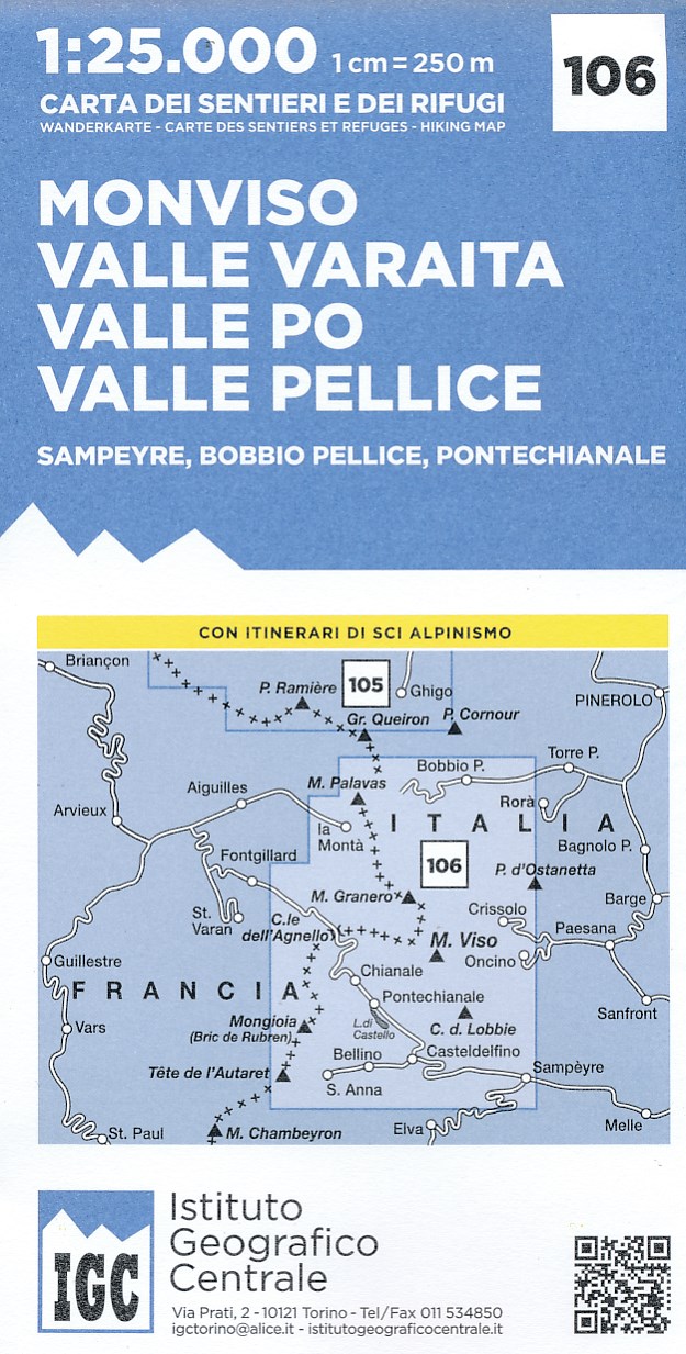 Online bestellen: Wandelkaart 106 Monviso, Valle Varaita, Valle Po, Valle Pellice | IGC - Istituto Geografico Centrale
