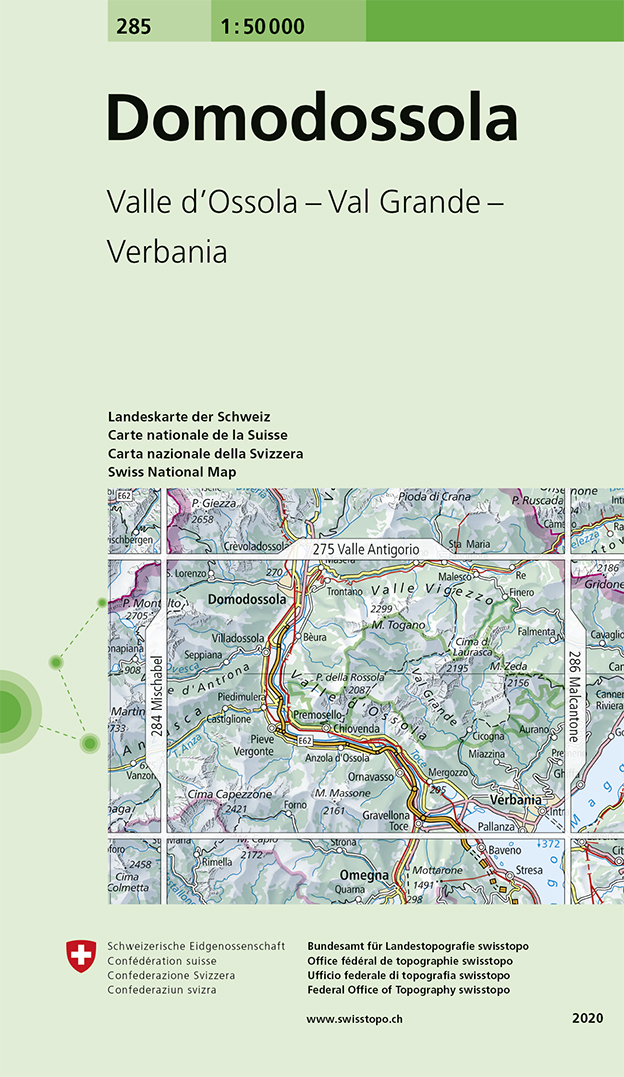 Online bestellen: Wandelkaart - Topografische kaart 285 Domodossola | Swisstopo