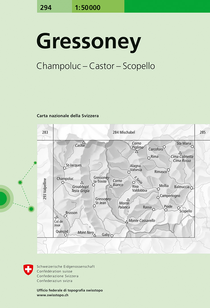 Online bestellen: Wandelkaart - Topografische kaart 294 Gressoney | Swisstopo