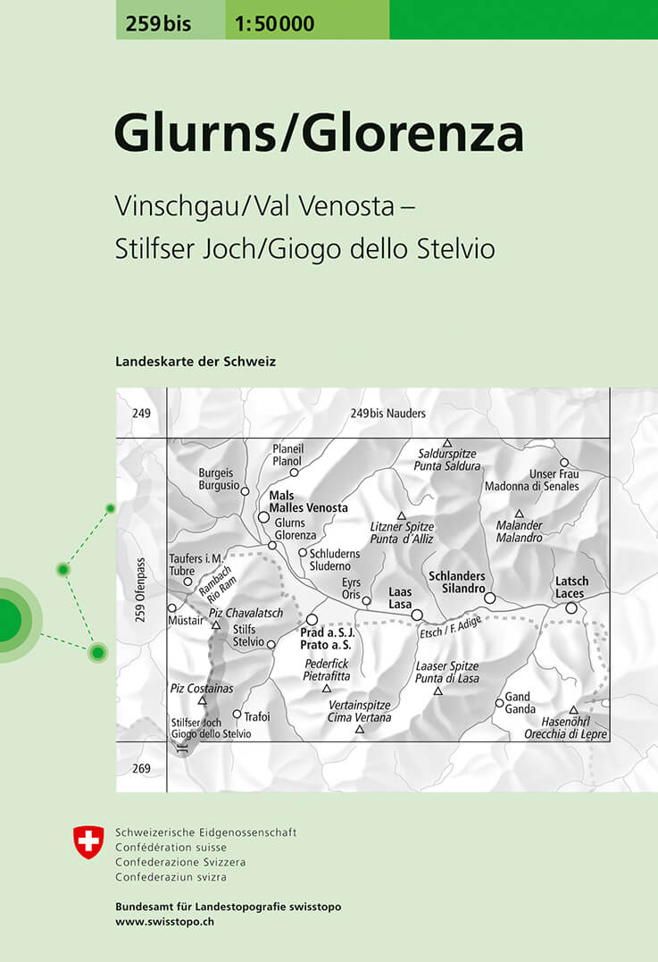 Online bestellen: Wandelkaart - Topografische kaart 259bis Glorenza/Glurns | Swisstopo