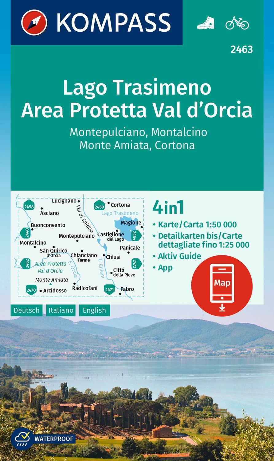 Online bestellen: Wandelkaart 2463 Lago Trasimeno - Area Protetta Val d'Orcia | Kompass
