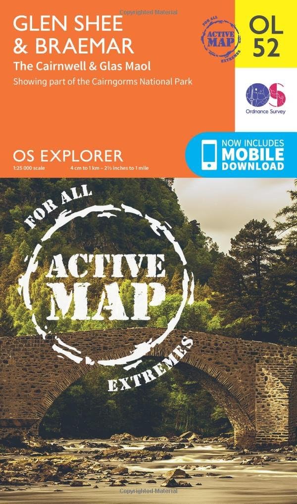 Online bestellen: Wandelkaart - Topografische kaart OL52 OS Explorer Map | Active Glen Shee - Braemar | Ordnance Survey