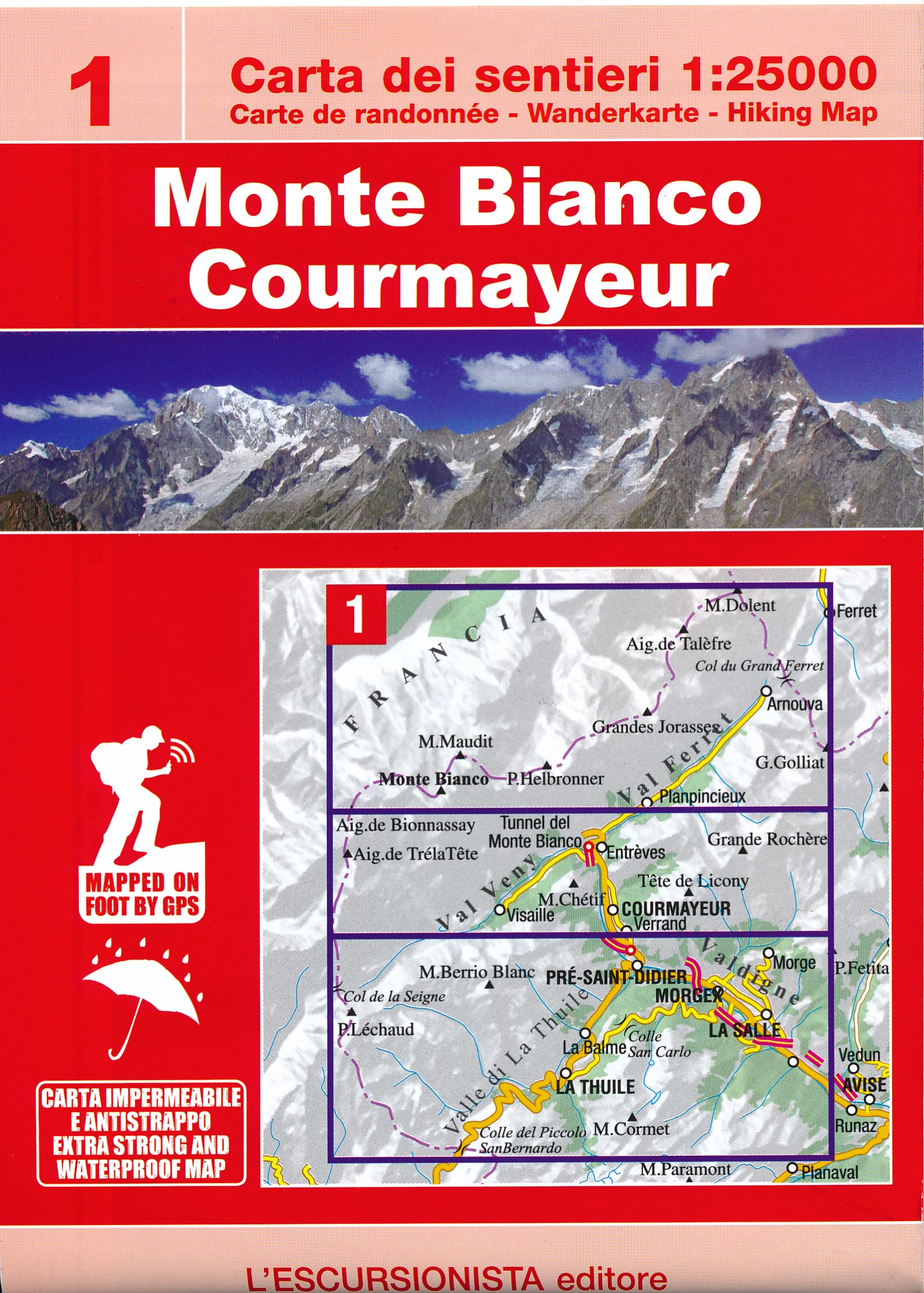 Online bestellen: Wandelkaart 01 Mont Blanc, Monte Bianco, Courmayeur | L'Escursionista editore