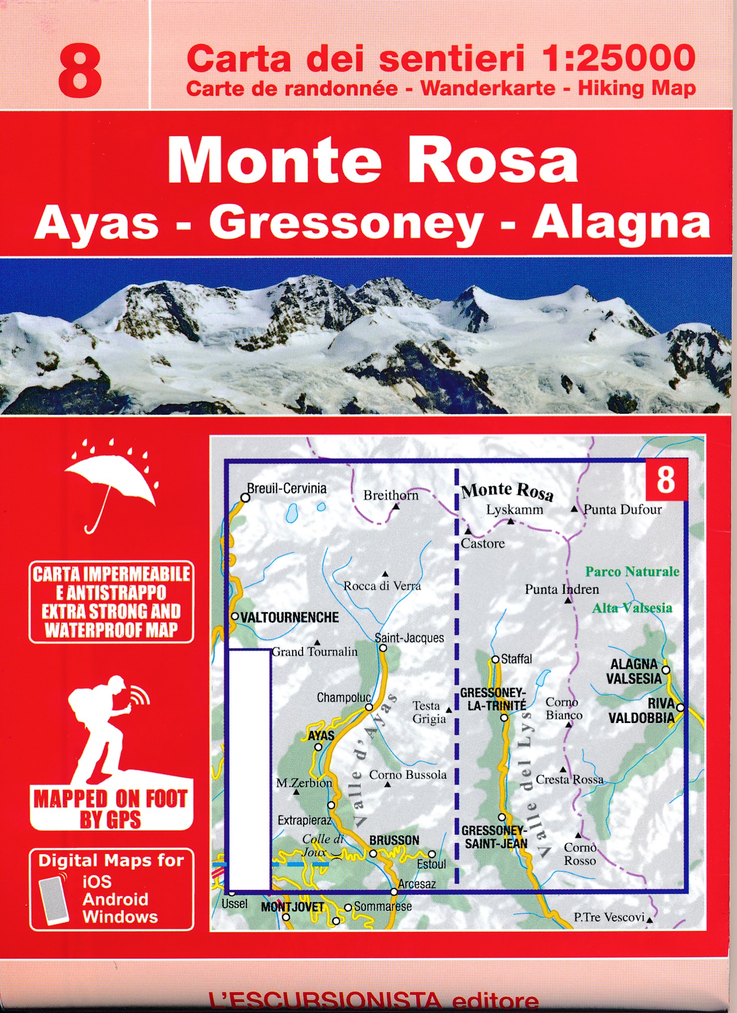 Online bestellen: Wandelkaart 08 Monte Rosa | L'Escursionista editore