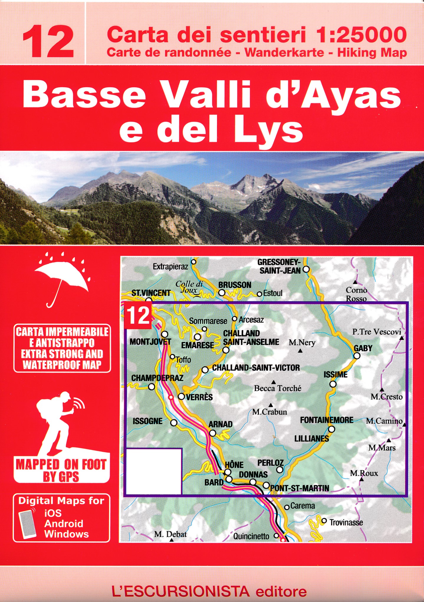 Online bestellen: Wandelkaart 12 Basse valli d'Ayas e del Lys | L'Escursionista editore
