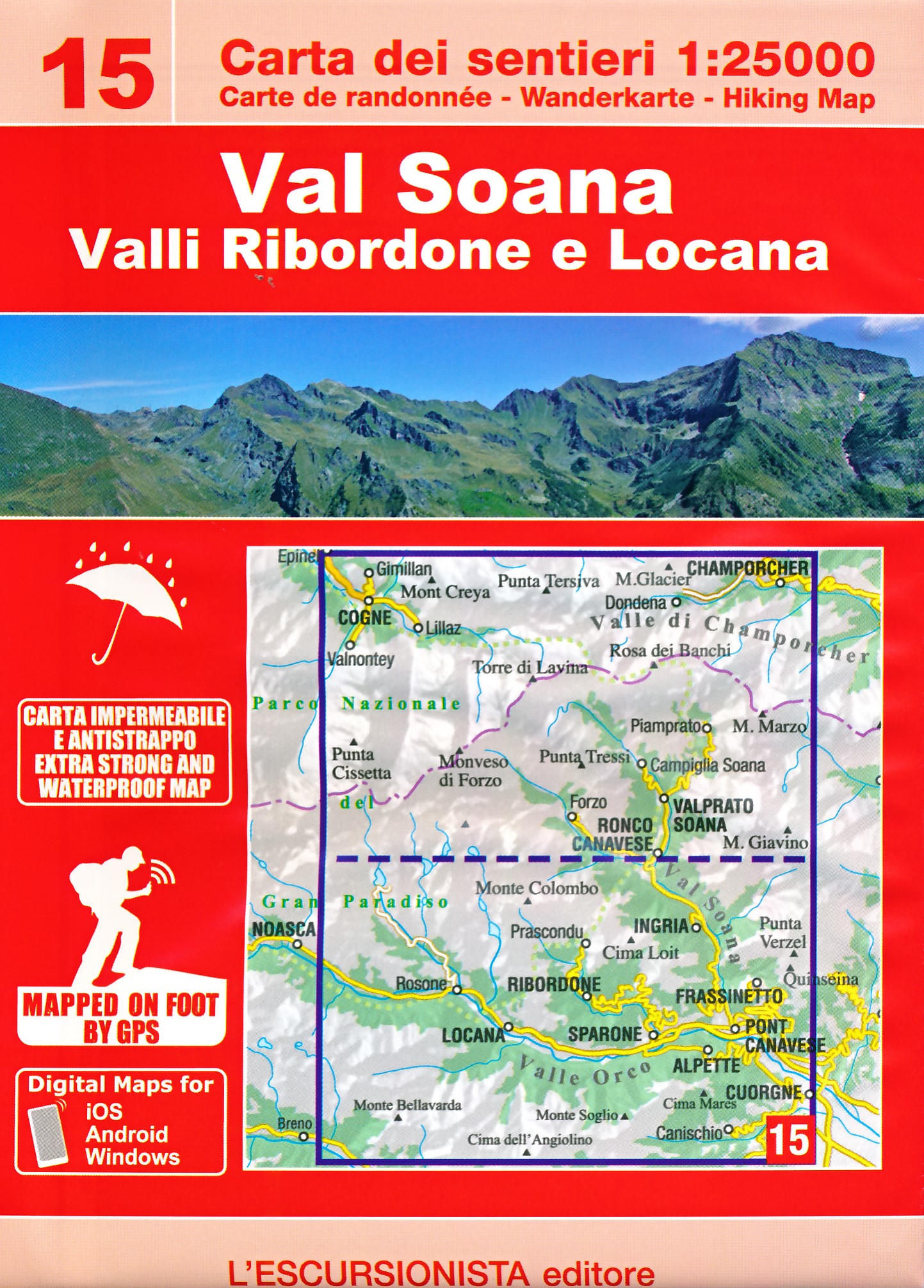 Wandelkaart 15 Val Soana, Valle di Ribordone, Valle di Locana | L'Escu