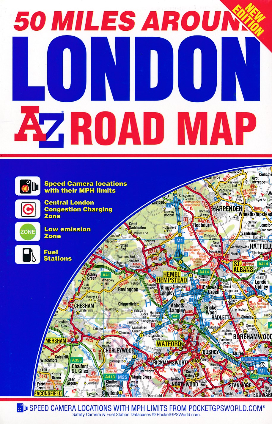 Online bestellen: Wegenkaart - landkaart 50 Miles Around London Road Map | A-Z Map Company