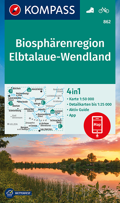 Online bestellen: Wandelkaart 862 Biosphärenregion Elbtalaue - Wendland | Kompass