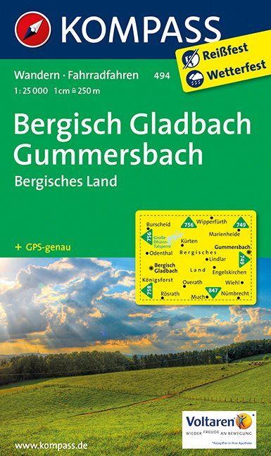 Wandelkaart 494 Bergisch Gladbach - Gummersbach | Kompass de zwerver
