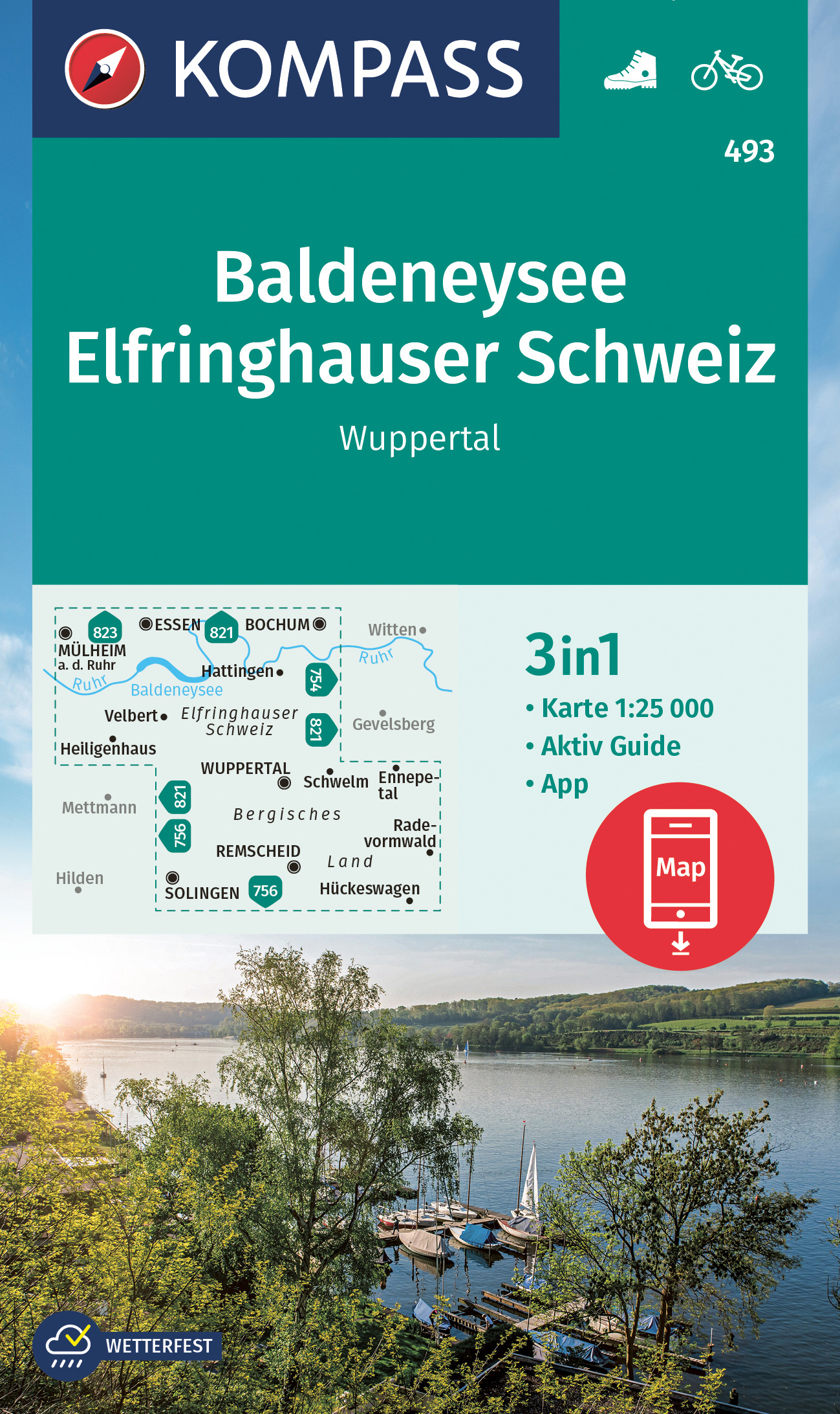 Online bestellen: Wandelkaart 493 Baldeneysee - Elfringhauser Schweiz | Kompass
