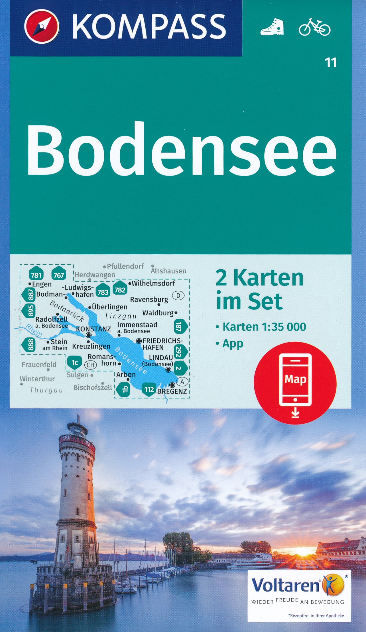 Online bestellen: Wandelkaart 11 Bodensee | Kompass
