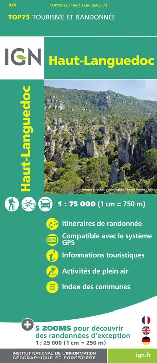 Online bestellen: Fietskaart - Wandelkaart 22 Haut-Languedoc | IGN - Institut Géographique National