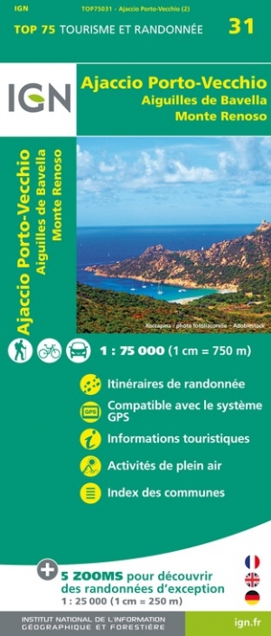 Online bestellen: Fietskaart - Wandelkaart 31 Ajaccio - Porto Vecchio - Corsica | IGN - Institut Géographique National