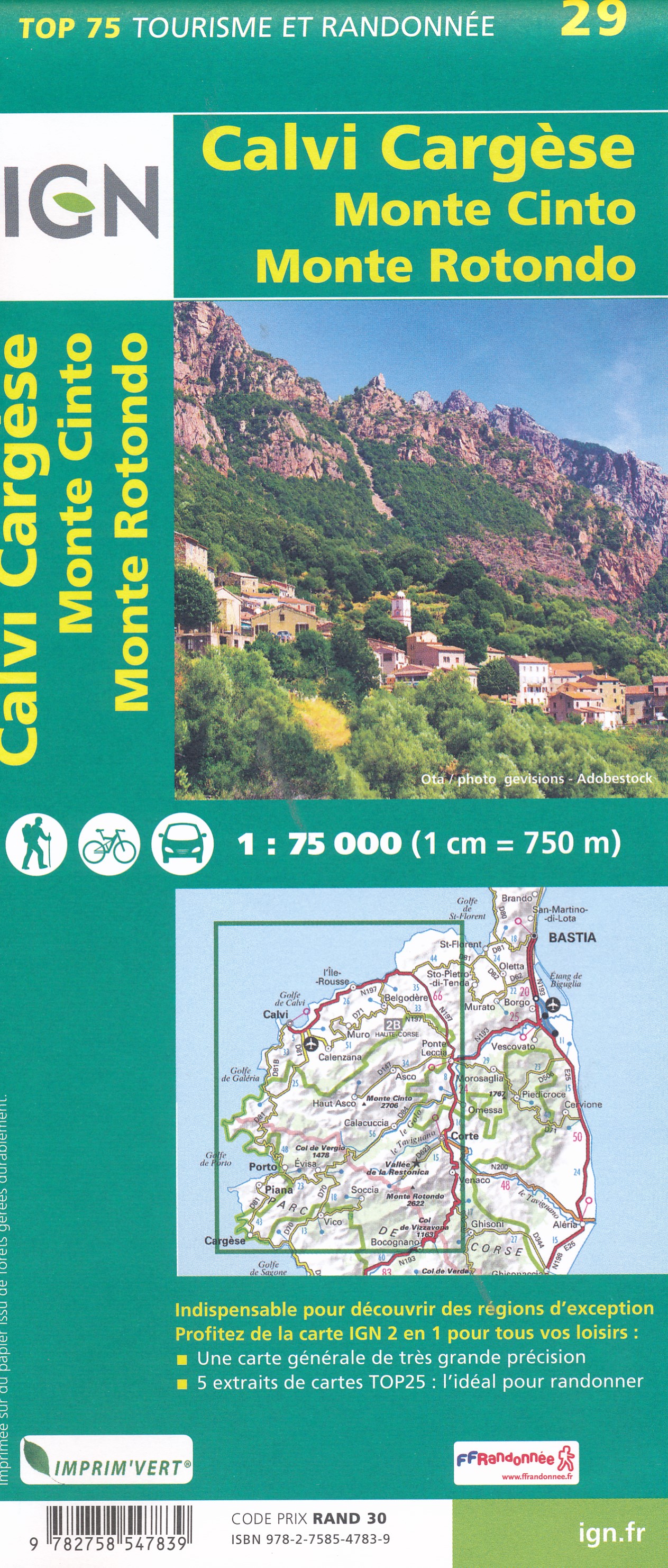 Online bestellen: Fietskaart - Wandelkaart 29 Calvi Cargese Corsica | IGN - Institut Géographique National