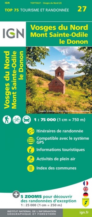Online bestellen: Fietskaart - Wandelkaart 27 Vosges du Nord - Mont Sainte Odile - Le Donon | IGN - Institut Géographique National