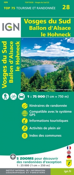 Online bestellen: Fietskaart - Wandelkaart 28 Vosges du Sud - Ballon d'Alsace - Le Hohneck | IGN - Institut Géographique National