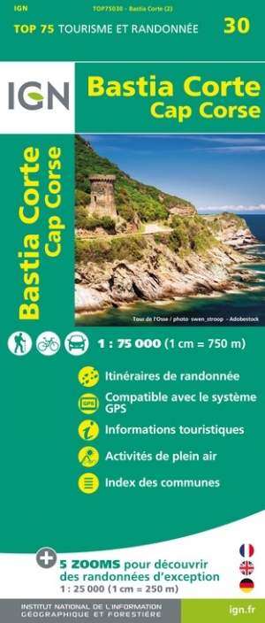 Online bestellen: Fietskaart - Wandelkaart 30 Bastia Corte Corsica | IGN - Institut Géographique National